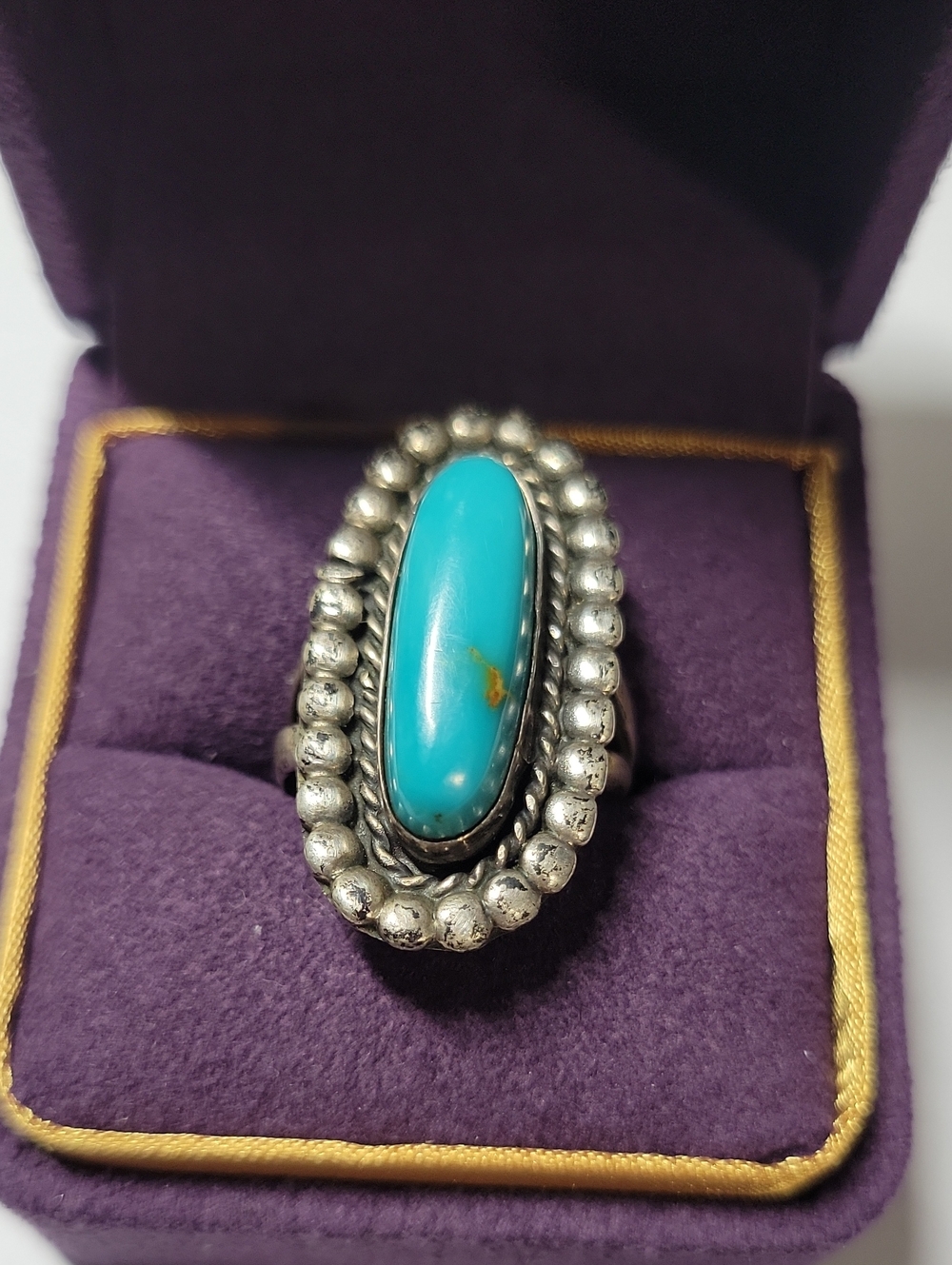 Vintage Sterling Silver Turquoise Oval Statement Ring - Blue